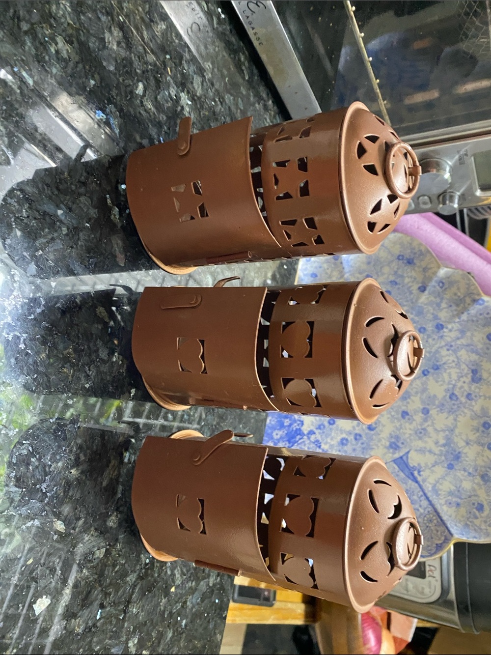 Brown Decorative Metal Lanterns - Set of 3